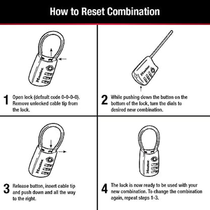 Master Lock Candado, configura tu propia combinación de cerraduras TSA para equipaje, cerradura de cierre de viaje con grillete de cable es de 1-3/16 pulgadas Los colores pueden variar, 4688T, 2