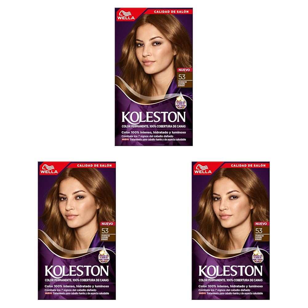 Wella Koleston Tinte Permanente 34 Castaño Oscuro Hipnótico Paquete de 3 - 53 Atardecer Castaño Dorado - 1 Unidad (Paquete de 3)
