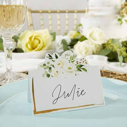 Kate Aspen - Decoración de fiesta verde salvia, tarjetas de tienda de campaña floral de eucalipto (juego de 50), perfectas para baby shower y despedidas de novia