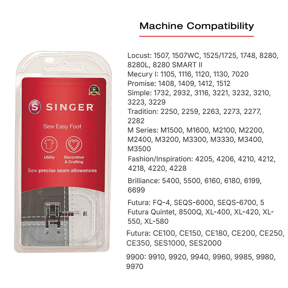 Singer Sewing Machine Presser Foot | Pie de costura superior de precisión, costuras de borde precisas, compatible con el hogar de vástago bajo
