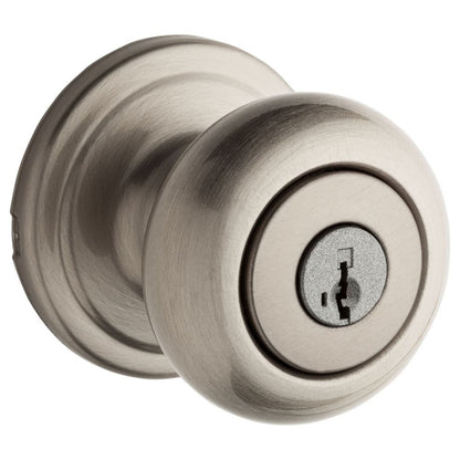 Kwikset Hancock - perilla para puerta de entrada con cerradura y llave, mango con llave segura exterior, entrada frontal y recámara, níquel satinado, seguridad SmartKey Rekey y Microban