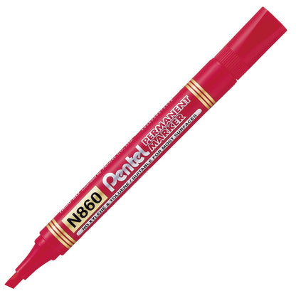 Marcador Permanente Punta Cincel Larga Duración Caja con 12 Piezas Color Rojo- N860-B