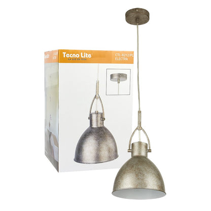 Tecnolite Lámpara Colgante, Base E27, Luz Colgante de Techo Vintage, Color Plata, 100-240 V,
