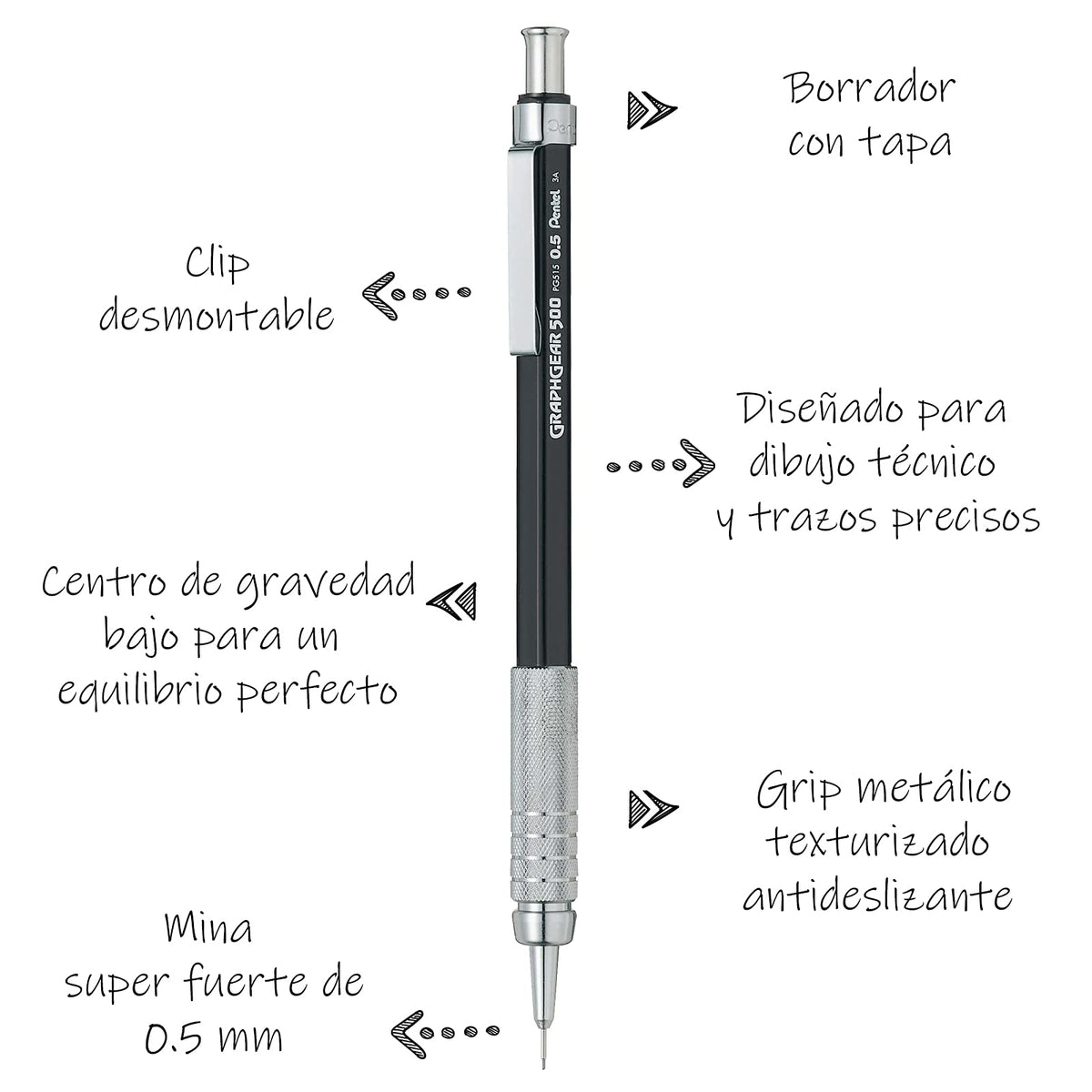 Pentel de México PG515BP Graphgear Portaminas Prof.para Dibujo 0.5 mm, pack of/paquete de 1