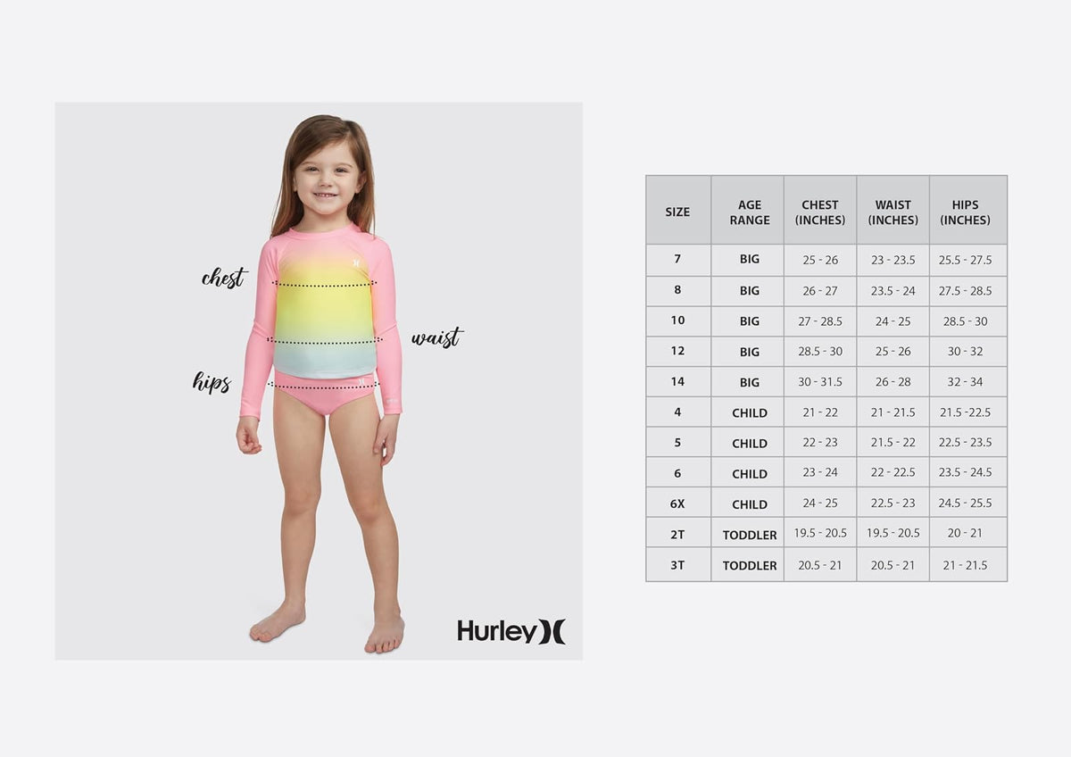 Hurley Long Sleeve Rash Guard 2-Piece Swimsuit Juego de protección de Sarpullido Niñas