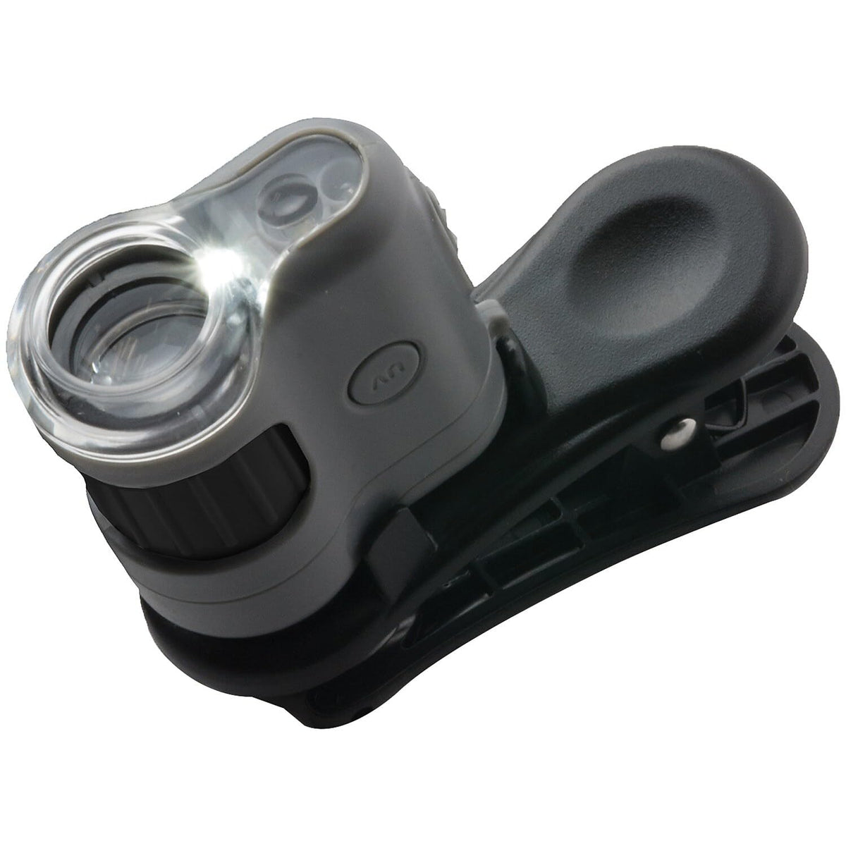 Carson Micromini Microscopio de Bolsillo 20X con Luz LED, Más una Linterna LED/UV Incorporada, y Clip Adaptador Universal de Teléfonos Inteligentes (MM-380)