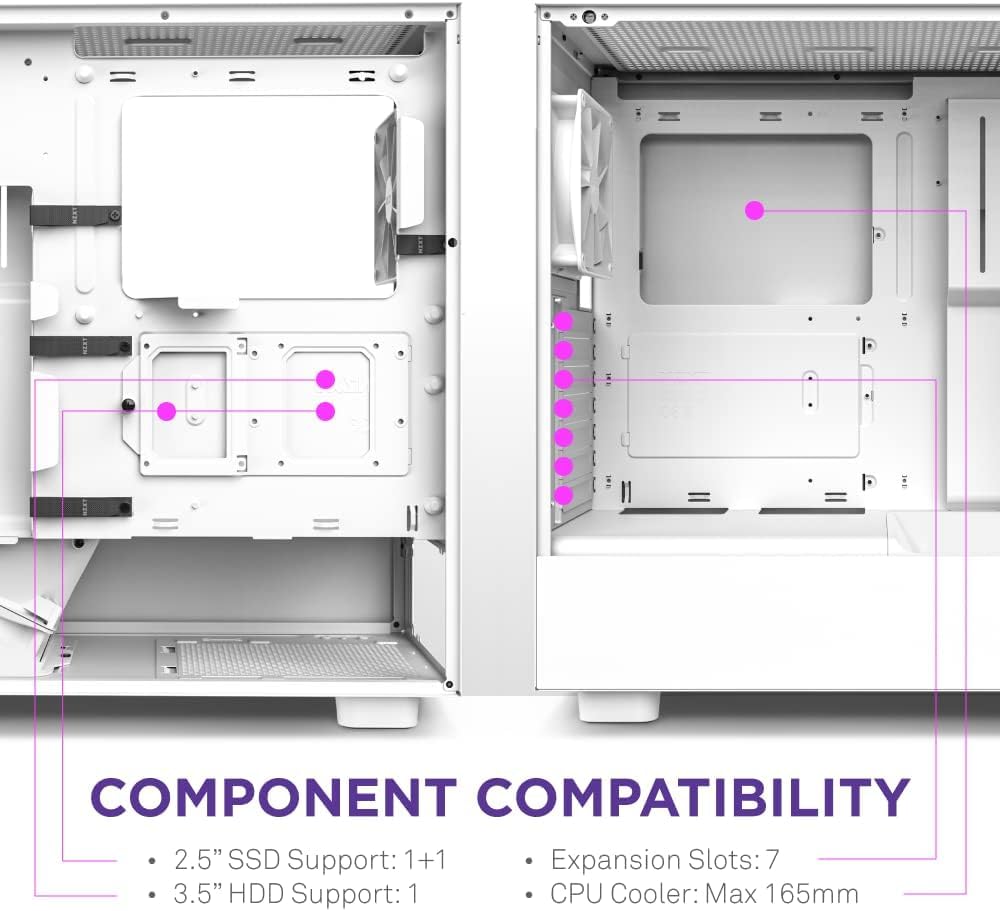 NZXT H5 Flow Compact ATX Mid-Tower PC Gaming Case – CC-H51FW-01- High Airflow Perforated Front Panel – Tempered Glass Side Panel – 2 x 120mm Fans Included – 280mm Radiator Support – Ｗhite