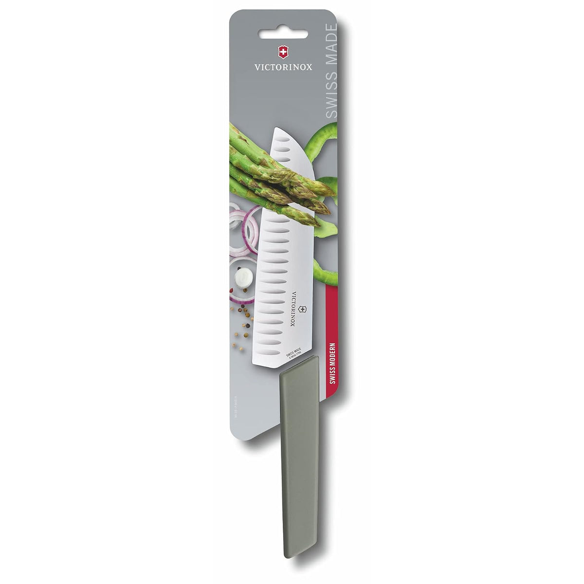 Victorinox 6.9056.17K6B Cuchillo Santoku Con Alveolos, 17 Cm, Madera, Gris