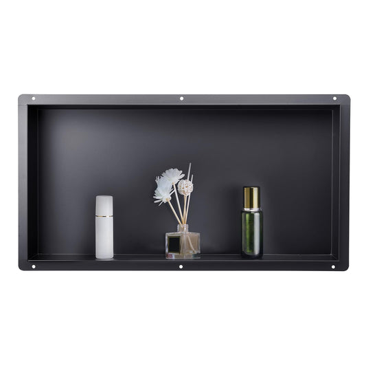 VEVOR Nicho de Ducha Empotrado 33x63,5x10,2 cm Estante Divisor de Pared de Acero Inoxidable Organizador de Jabón y Champú sin Marco Sellado Impermeable Duradero Fácil de Instalar para Baño, Negro