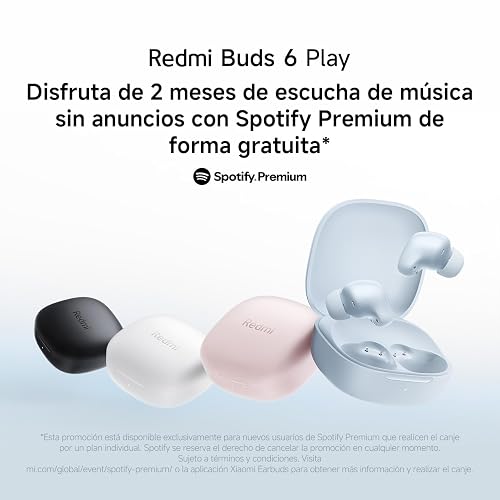 XIAOMI Redmi Buds 6 Play, Azul | Reproducción 36h, Reducción ruido IA, Driver de 10mm, 5 ecualizadores, Carga rápida en 10 minutos, Control táctil, IP54