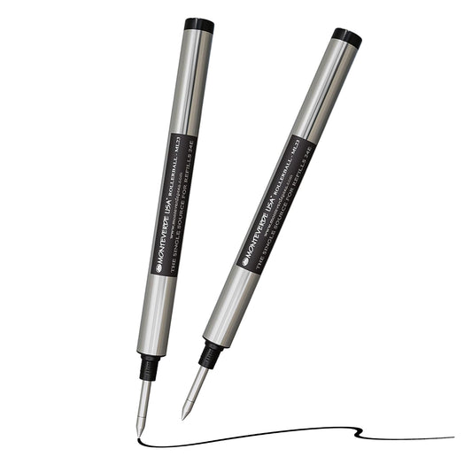 Monteverde Rollerball Recambios para adaptarse a Montblanc Rollerball LeGrand, punto medio, tinta negra, paquete de 2 ampollas, rendimiento de escritura premium