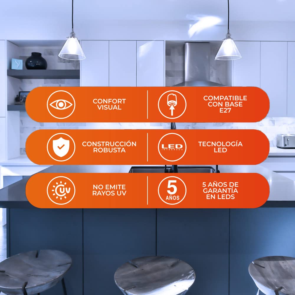 Tecnolite - Paquete de 10 Focos Ahorradores, Foco LED A19, Color Blanco 5 W, Base E27, 450 lumens, Luz de Día 6500 K, 100 - 240 V, Protegidos en Caja Individual