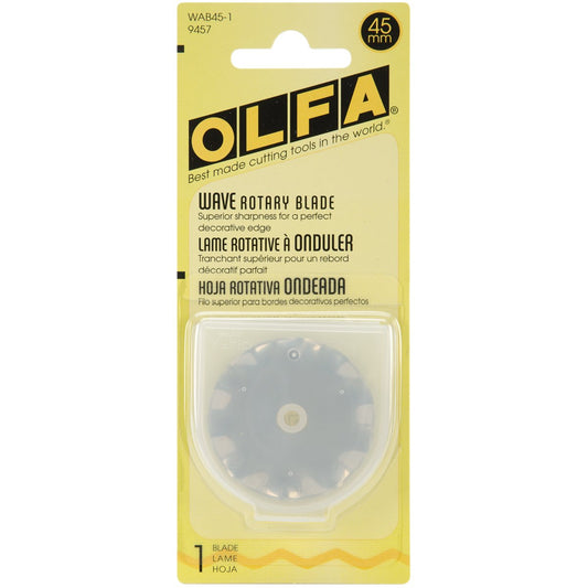 OLFA Hoja de Corte Giratorio 45 mm WAB45-1 | Acero inoxidable, borde decorativo festoneado, 1 pieza, almacenamiento incluido
