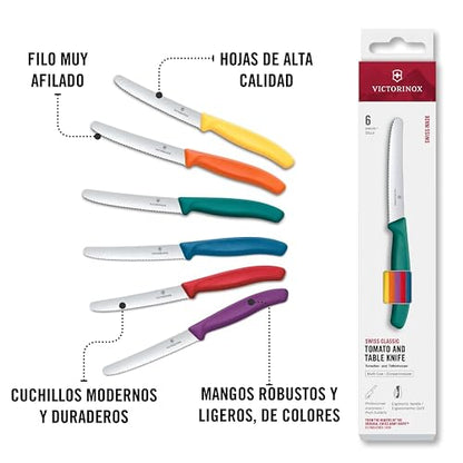 Victorinox Juego de Cuchillos para Tomate y Mesa, Swiss Classic, Filo Dentado, Colores Varios