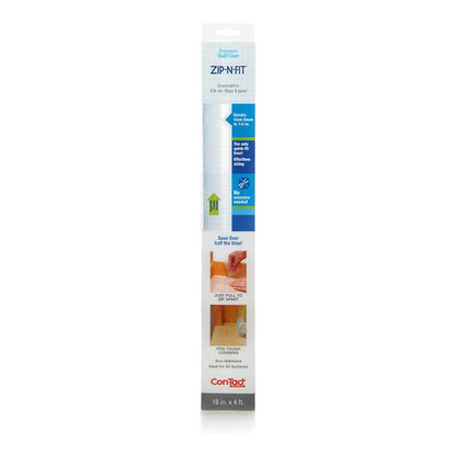 Con-Tact Brand Cierre de Cremallera-N-Fit - Estante Antideslizante y Revestimiento de cajón Antideslizante, 18 Pulgadas por 4 pies, Color Negro, 6 Rollos, Ribbed Clear, 18" x 4', 1