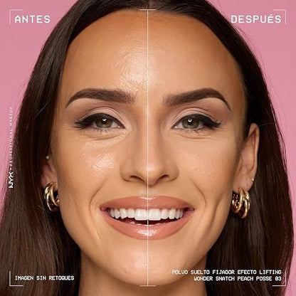 Nyx Professional Makeup, Wonder Snatch Powder. Polvo suelto fijador de maquillaje. Resistente al sudor. Fórmula vegana. Duración 16H. 6gr-Tono: Peach Posse (Durazno Cálido).