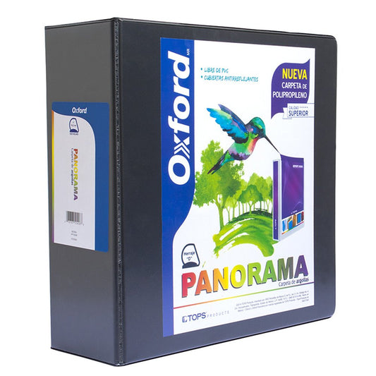 Oxford Pp10406 Carpeta de Argollas Panorama Tamaño Carta Compolipropileno, Herraje "D" de 4", Color Negra