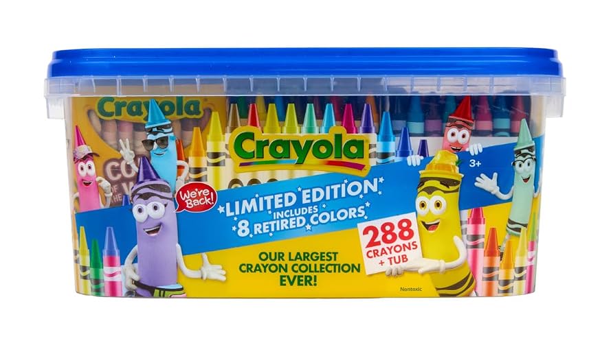 Crayola - Tina de lápices de colores de edición limitada (288 quilates), lápices de colores a granel para niños, suministros de arte para el aula para preescolar y jardín de infantes, esenciales para