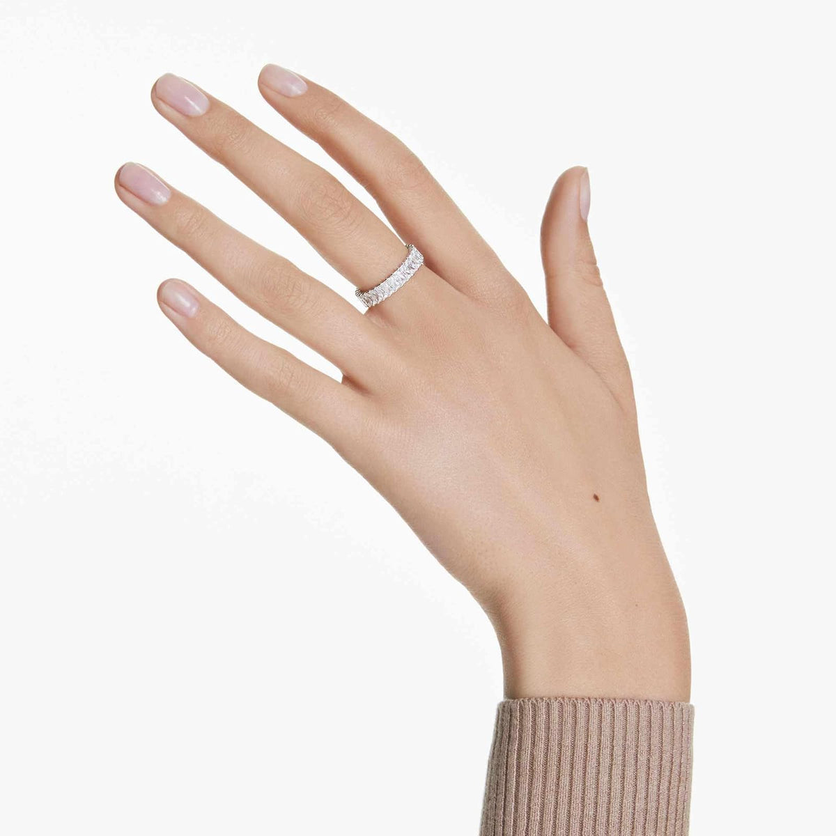 Swarovski Anillo Matrix, Talla baguette, Blanco, Baño de rodio