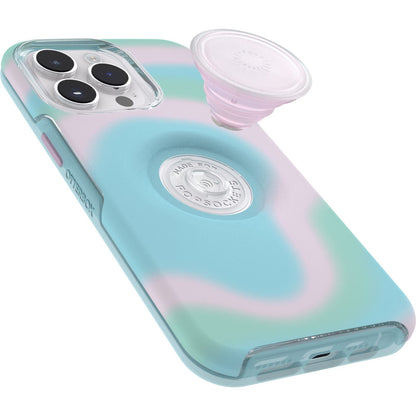 OtterBox - Carcasa Transparente para iPhone 14 Pro MAX Otter + Pop Symmetry Series – Aura Brillante (Rosa), PopSockets Integrados, Delgada, amigable con el Bolsillo, Bordes elevados Que protegen la