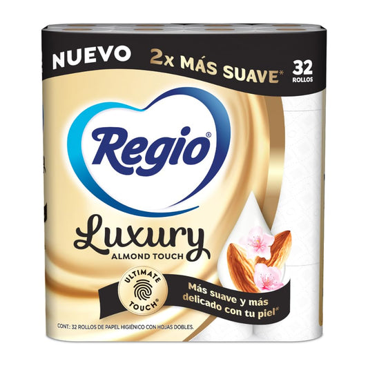 Regio Papel Higiénico Luxury Almond Touch, Ligero Aroma A Almendras Y Hojas Dobles, 32 Rollos