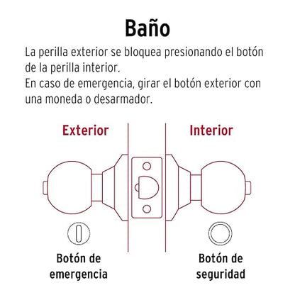 Hermex Basic BALT-LA-BP, Cerradura pomo, baño, tubular, latón antiguo