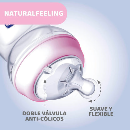 CHICCO, Biberón Natural Feeling, Color Rosa, 250 ml