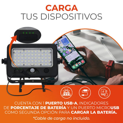 Tecnolite Lámpara Solar LED 10W - Tecnolite, Luz de Día, Función de Power Bank, Multiaplicación, Modos de Luz, Batería Integrada, Sensor de Movimiento, IP65 - IK06