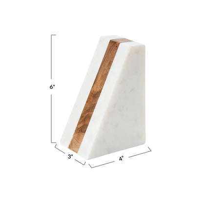 Main + Mesa - Sujetalibros geométricos de mármol con Incrustaciones de Madera, Color Blanco