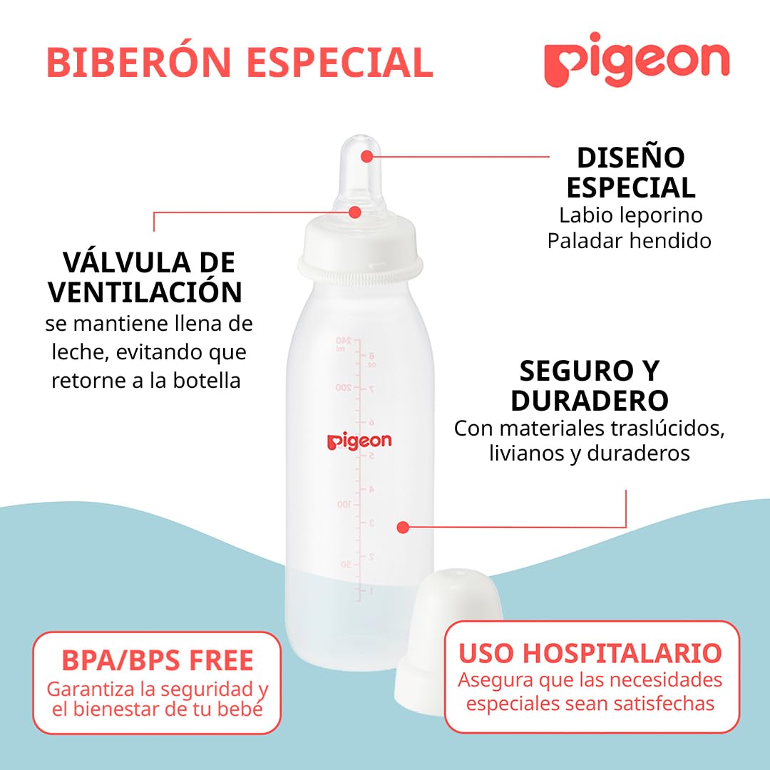 PIGEON Biberones Especiales para Niños con Labio Leporino y Paladar Hendido Cosas para Bebes Recien Nacidos - Articulos para Bebe Biberon con Succión Fácil - Liviano y Durable para Bebé