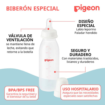 PIGEON Biberones Especiales para Niños con Labio Leporino y Paladar Hendido Cosas para Bebes Recien Nacidos - Articulos para Bebe Biberon con Succión Fácil - Liviano y Durable para Bebé