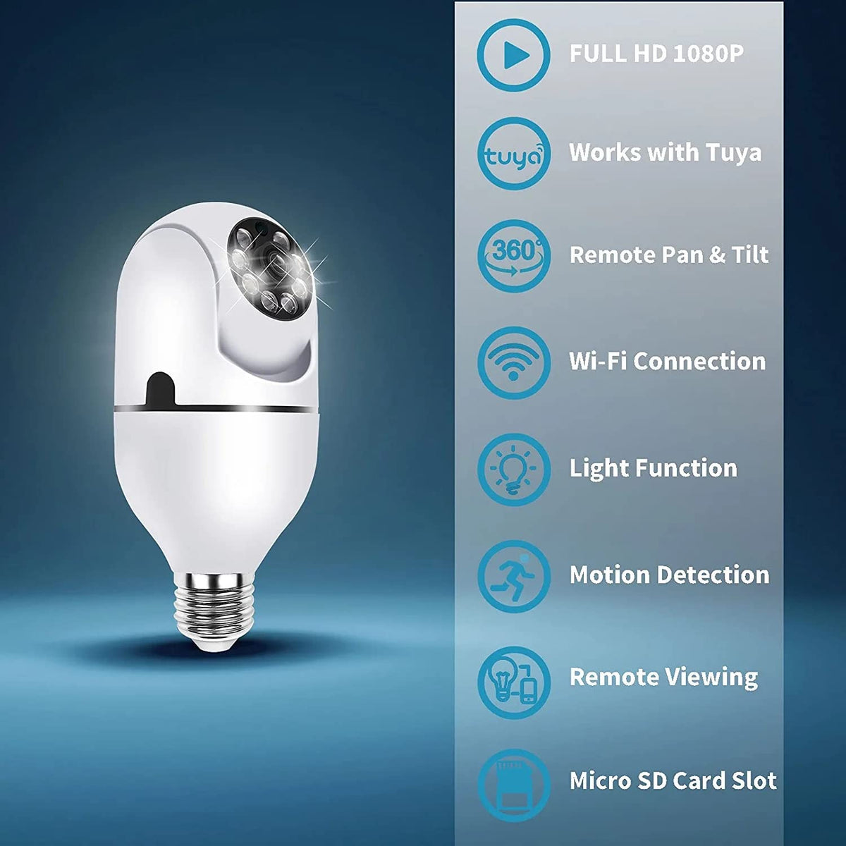 Cámara de vigilancia inalámbrica Full HD de 1080p, modo de color panorámico de 360 grados, compatible con almacenamiento en la nube, audio bidireccional, detección de movimiento inteligente y alarma