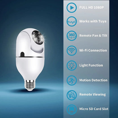 Cámara de vigilancia inalámbrica Full HD de 1080p, modo de color panorámico de 360 grados, compatible con almacenamiento en la nube, audio bidireccional, detección de movimiento inteligente y alarma