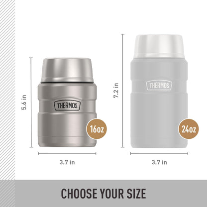 Thermos - Tarro de comida de acero inoxidable King de 16 onzas, Acero inoxidable, 16 oz, 1