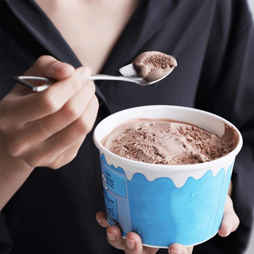 Cuchara de postre, 6 piezas de acero inoxidable con forma de pala de té, café, azúcar, helado, cuchara de frutas para el hogar, cocina o restaurante (6 piezas plateadas)