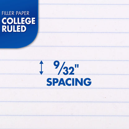 Mead Loose Leaf Paper, Filler Paper, College Ruled, 200 Sheets, 10-1/2" x 8", 3 Hole Punched, 3 Pack (73185)