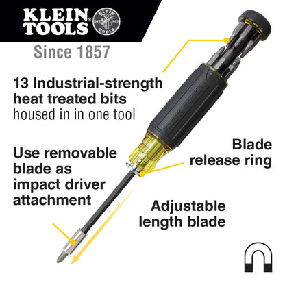 Klein Tools 80083 Kit de destornillador de impacto con juego de llaves de impacto SAE 7 en 1 y destornillador de longitud ajustable de múltiples puntas 14 en 1, 2 piezas