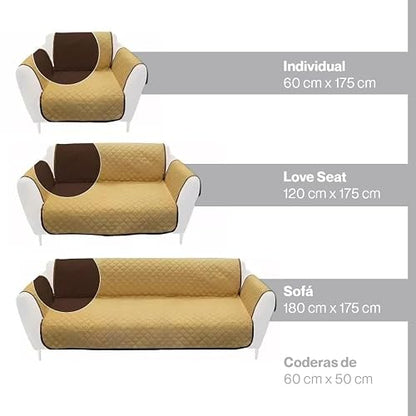 Condecora Cubre Sala, Funda Doblevista para Sillón y Sofá — Protector Forro Individual, Cubierta Reversible, Impermeable, Decorativa, Lavable, Resistente y Suave para Hogar e Interior, Café y Beige