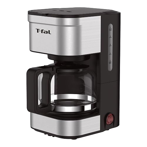 T-fal Cafetera de Filtro Elegance Inox CM223DMX | Capacidad 7 tazas, filtro permanente lavable, jarra de vidrio, sistema antigoteo
