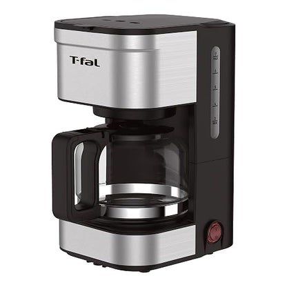 T-fal Cafetera de Filtro Elegance Inox CM223DMX | Capacidad 7 tazas, filtro permanente lavable, jarra de vidrio, sistema antigoteo