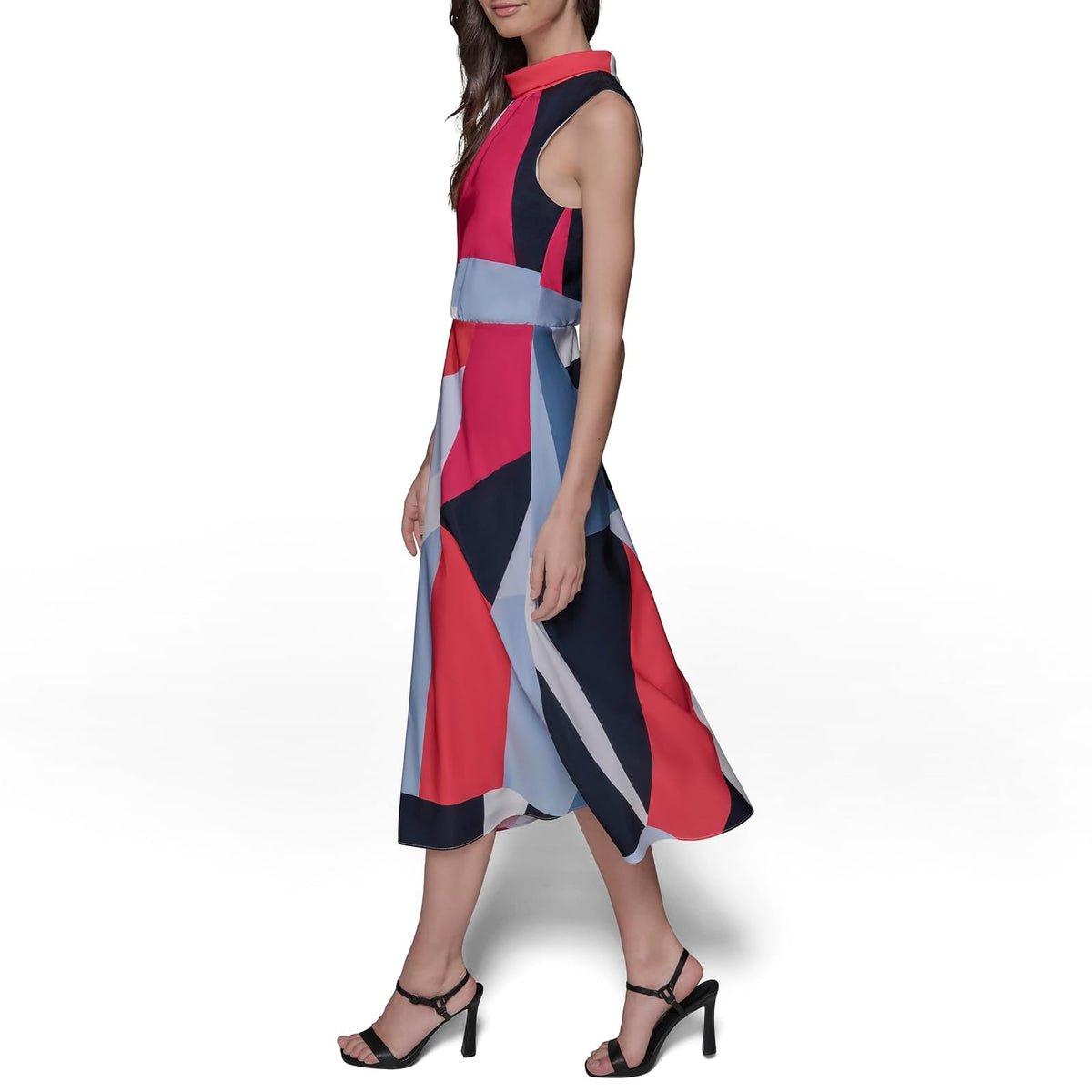 KARL LAGERFELD Mock Neck Patterned Contrasting Colors Midi Dress Vestido Mujer