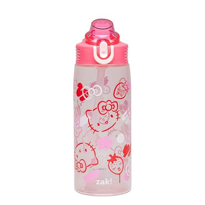 Zak Designs Sanrio - Botella de agua de salvia para la escuela o los viajes, botella de agua de plástico duradera de 25 onzas con popote, mango y a prueba de fugas, cubierta de boquilla desplegable