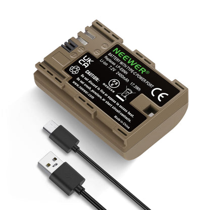 NEEWER Batería Recargable Cámara con USB Tipo C 2,5 Horas Carga Rápida, 2400mAh LP-E6NH LP-E6N LP-E6 Batería Repuesto Compatible con Canon EOS R5 R6 R6 II R7 R 5D II III IV 6D 6D II 70D 80D 90D