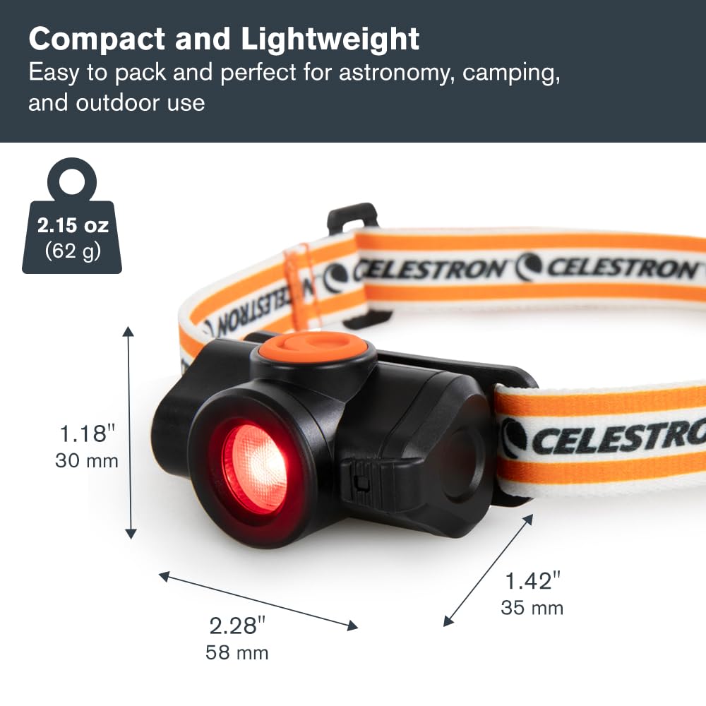 Celestron – Faro de visión nocturna – Múltiples modos de luz – Incluye ajuste SOS – Ideal para astronomía y camping, 100 horas de uso – Ángulo ajustable de 45°