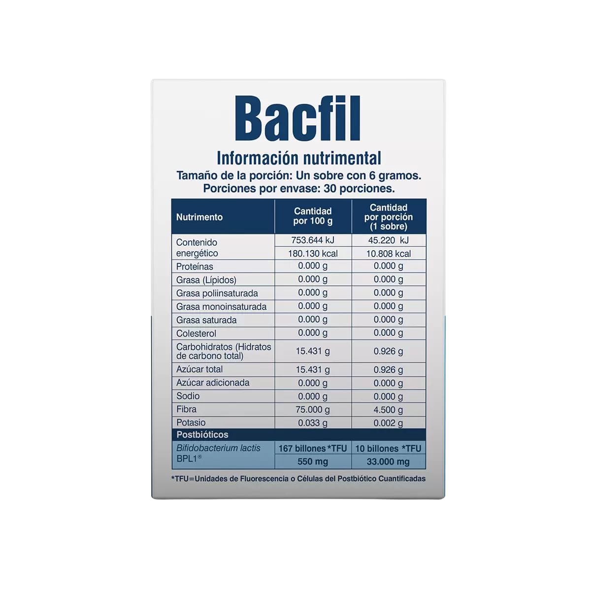 Bacfil Suplemento Alimenticio, 30 Sobres