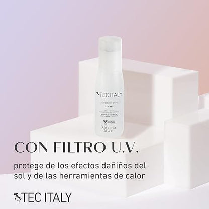 TEC ITALY Silk System Shine Sérum Control Frizz Protección Calor 60 ml | Suaviza, controla frizz y protege del calor. Con aceite de jojoba. Acabado sedoso, brillante y manejable.