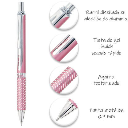 Bolígrafo Tinta Gel EnerGel Retráctil Rosa con Detalles en Plata Tinta Negra 01 Pieza con Estuche BL407P-A-EST