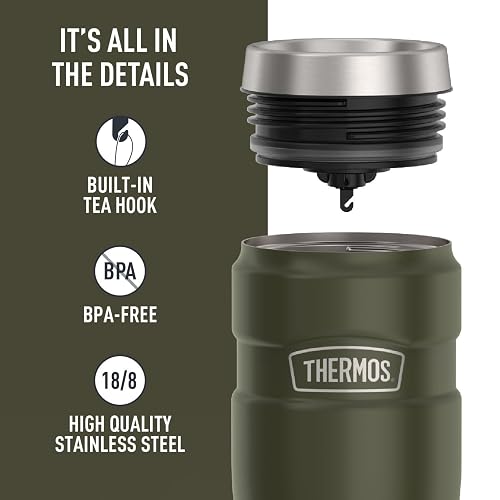 Thermos Staineless Steel King 16 Ounce Travel Tumbler, Army Green | Vaso de café aislado al aspiradora para bebidas calientes y frías, para viajes y viajes