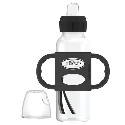 Dr. Brown's Milestones Botella Estrecha con Asas de Silicona, 8 oz, 6 Meses+ - 1 paquete, color negro. - 1 Count (Pack of 1)