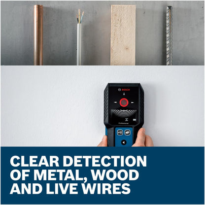 Bosch GMS120-27 Escáner de Pared | Escáner detector de pared multifunción con indicación central, buscador de pernos de metal para electricistas
